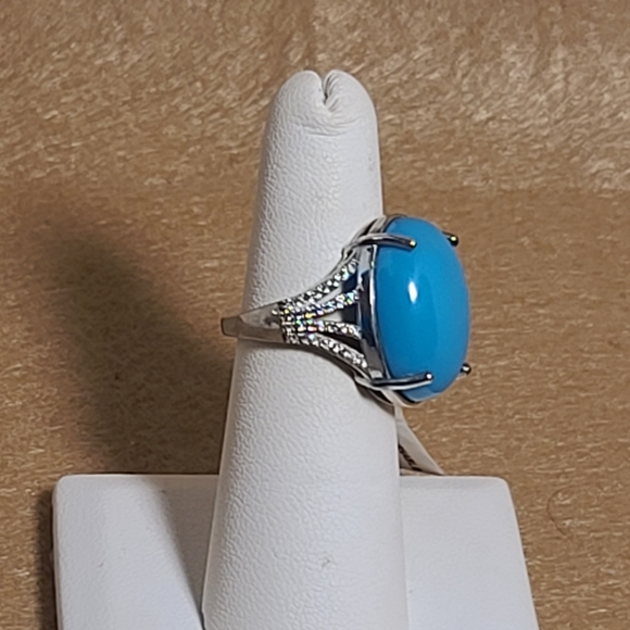 NEW Premium Arizona Sleeping Beauty Turquoise & Zircon Ring Size 6 - Picture 6 of 14